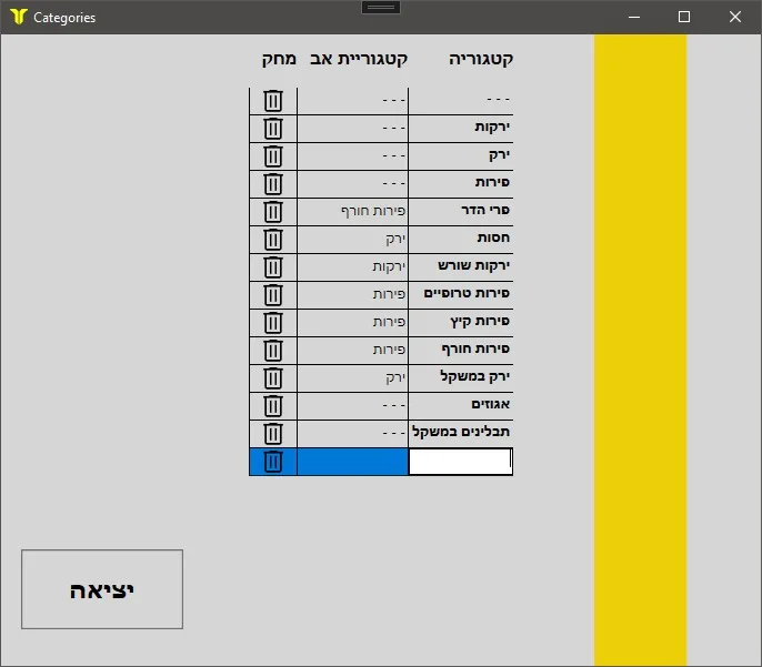 דיאספור -תוכנה להפקת מדבקות שקילה - קטגוריות