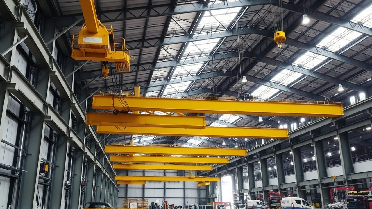 מפעל עם עגורנים רבים שעליהם ניתן להתקין משקלי תליה