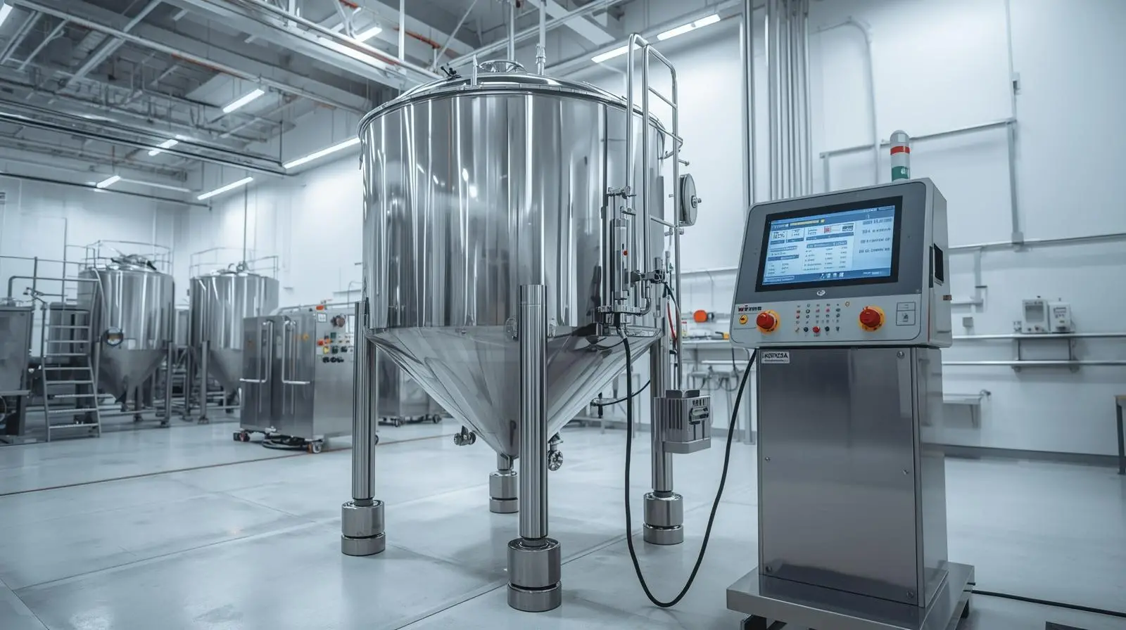 מערכת שקילת מיכל תעשייתי עם תאי שקילה ובקר בקרה