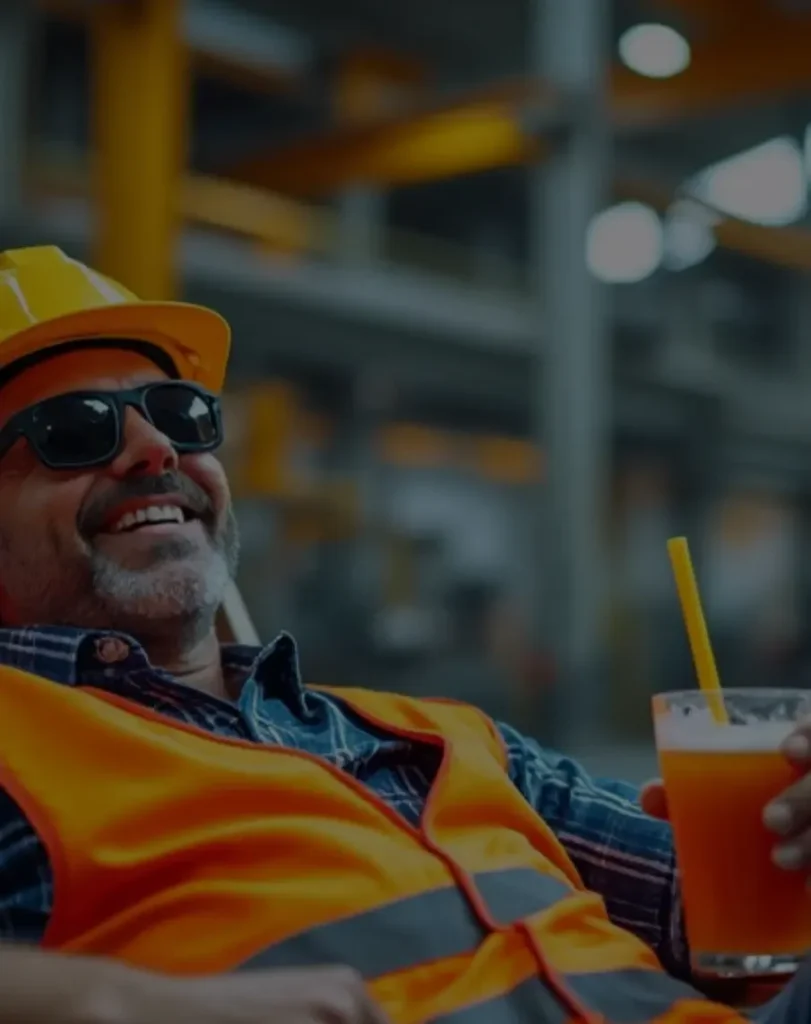 תמונת אווירה מנהל אחזקה נח באמצע אולם היצור - תמונה לאורך וכהה מעט